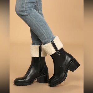 Lulus - Chayy Black Faux Fur Mid-Calf Boots